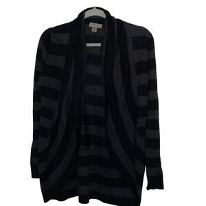 Loft open striped cardigan black and gray Small